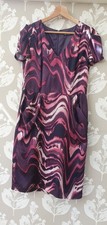 PRETTY MARKS SPENCERS AUTOGRAPH PURPLE SWIRL V NECK PICKET PENCIL DRESS WORK 10