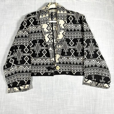Vintage Southwestern Blanket Coat Size Large Cropped Jacket Black Flashback