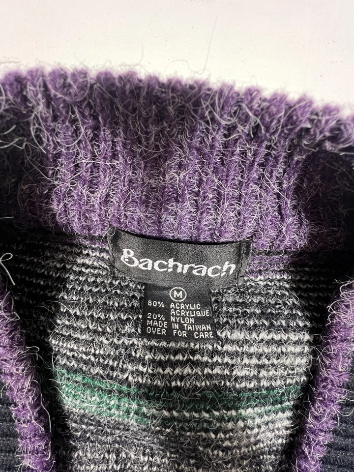 Suéter tejido geométrico abstracto vintage BACHRACH para hombre M negro púrpura verde Foto 3 de 4