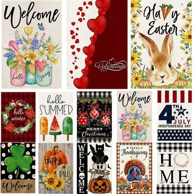 Garden Flags 12x18 Double Sided, Set of 12 Yard Flags for Outside Seasonal