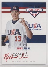 2017 Panini USA Baseball Stars & Stripes Red Ink /10 Mike Siani #38 Auto 0i76