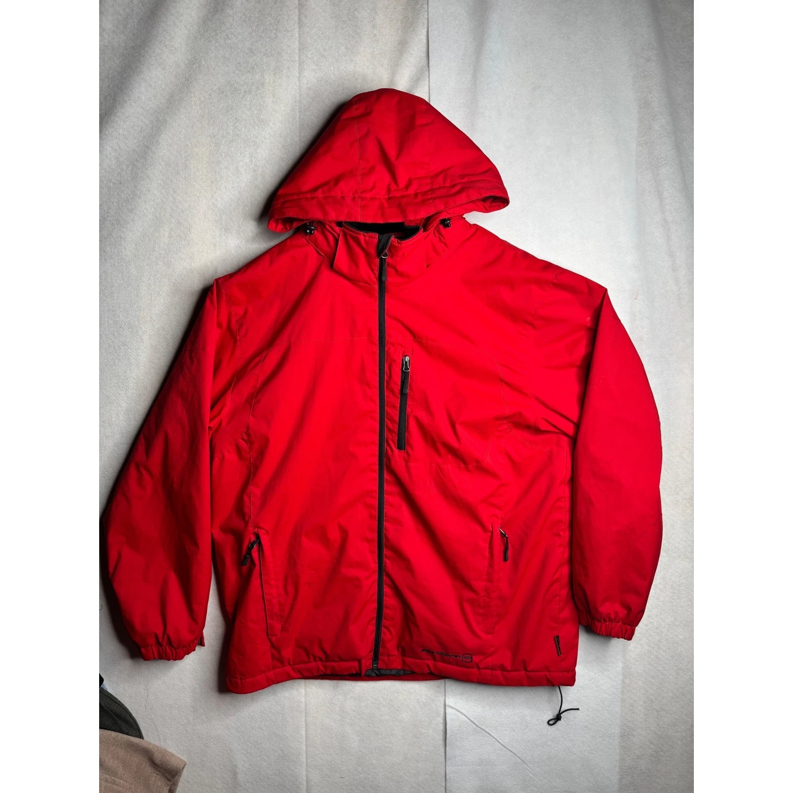 Free Country Mens XL Red Hooded Windbreaker Ski Jacket Full Zip Pockets RN82608