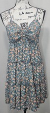 Bloomfield A-Line Floral Teal Brown Cream Spaghetti Strap Ruffled Sundress Large