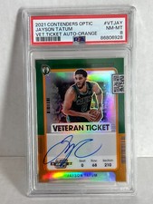 2021-22 Panini Contenders Optic Jayson Tatum Veteran Ticket Auto Orange /15 PSA