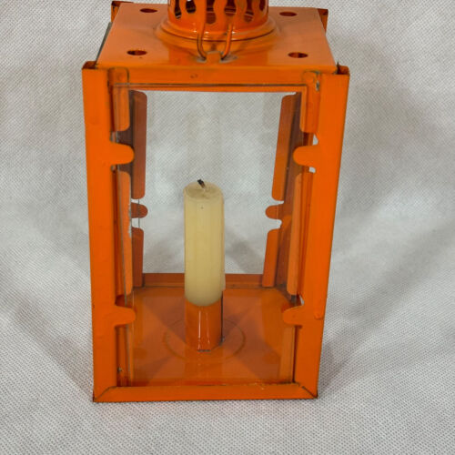 Vintage Metal & Glass Orange Lantern Candle Holder - Picture 13 of 24