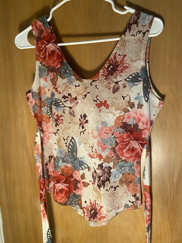 Camiseta sin mangas Y2K Ancla Azul Floral Mariposa Cuello Excelente Estado Foto 4 de 4