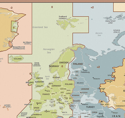 2018 Standard Time Zones World Map Time zone School Wall Art
