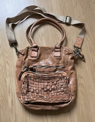 Campomaggi Flechtleder Echt Leder Tasche Cognac