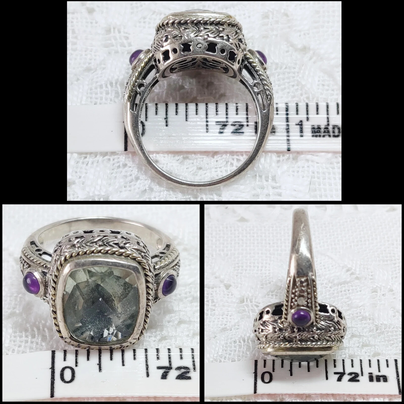 Large Facated Prasiolite Gemstone Ring Amethyst C… - image 4