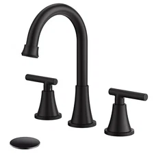 Black Bathroom Sink Faucet 3 Holes 8in Widespread Vanity Mixer Faucet with Drain