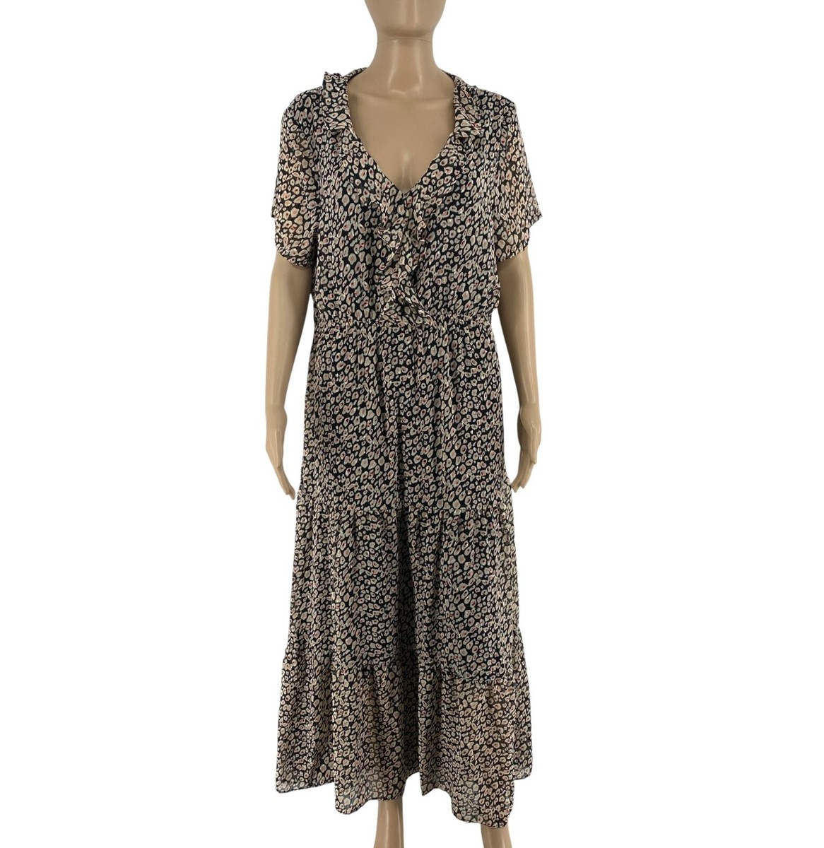 Smashed Lemon Women Black Printed V Neck Short Sleeves A Line Dress Size XL  | eBay