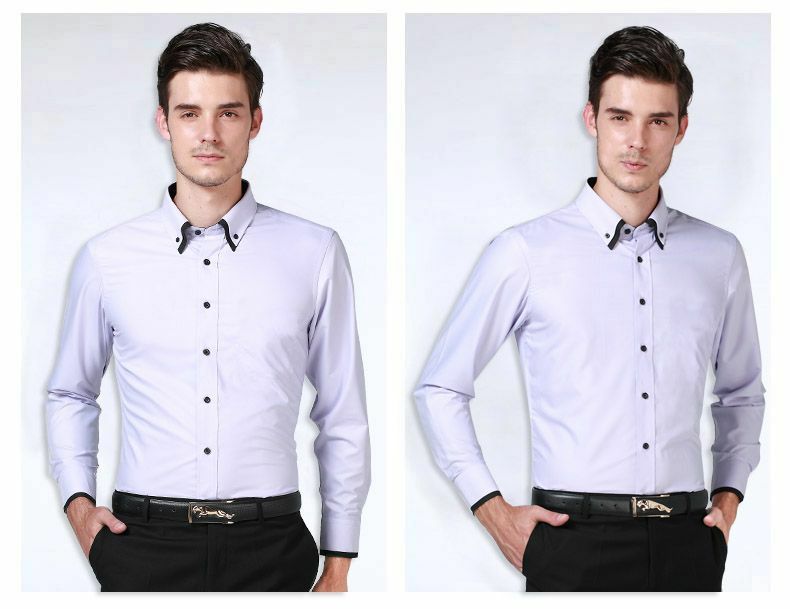 Mens Dress Shirts Clothes Formal Solid Luxury Business Long Sleeves ...