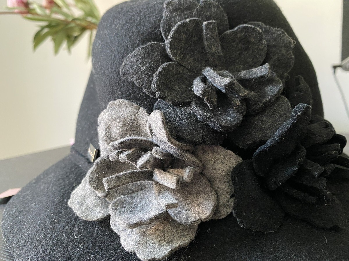 Betmar New York Fiona Brown Wool Hat With Flowers One Size BETMAR FIONA NWT $84 100% wool brown beige flowers women main image 2
