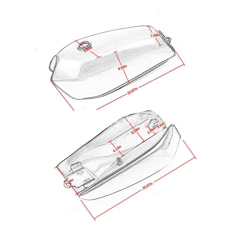 Tanque de combustible de asiento de corredor de café de motocicleta vintage de 9 L/2,4 galones + interruptor de tapa de acero Foto 2 de 4