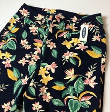 OLD NAVY Floral Stretch Twill Pants Sz 8 NWT High Rise Navy Blue Pixie Style