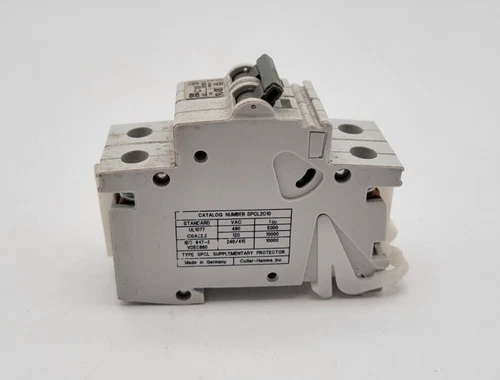 Cutler-Hammer SPCL2C10 Circuit Breaker 10 Amp 480 VAC 2 Pole DIN Rail Mount Used