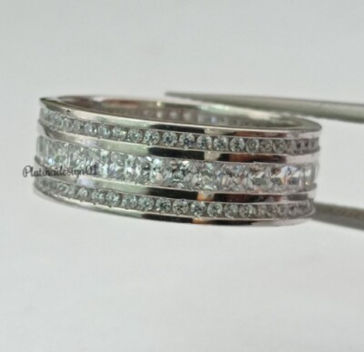 Men's Wedding Band Ring 2.5ct Princess Cut & Round Simulated Diamond 925 Silver