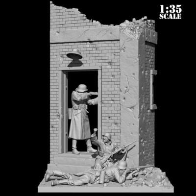 1/35 Resin WWII German 3 Soldiers In Battle W/Scene Unpainted Unbuild - Foto 4