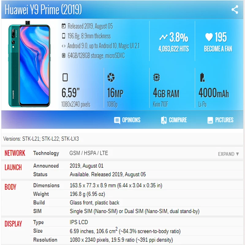 For Huawei Y9 Prime 2019 STK-L21 STK-L22 LX3 LCD Display Digitizer Touch Screen - Image 4 of 4