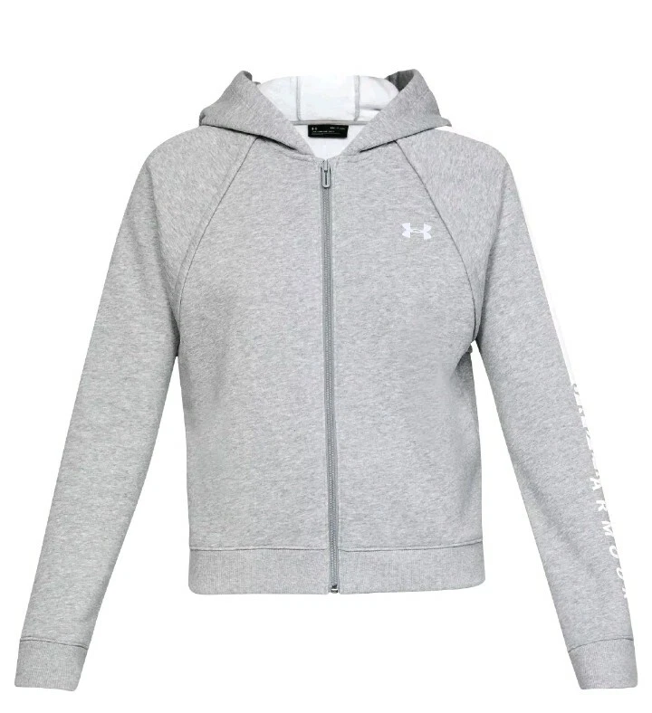 NUEVO CON ETIQUETAS Under Armour Rival Polar Cremallera Completa Capucha Chaqueta Damas 1317856-035 GRIS VERDE Foto 3 de 4