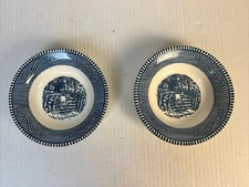 Vintage Currier and Ives Children on the Fence Berry Bowl 5.5 Inches Read Set 2