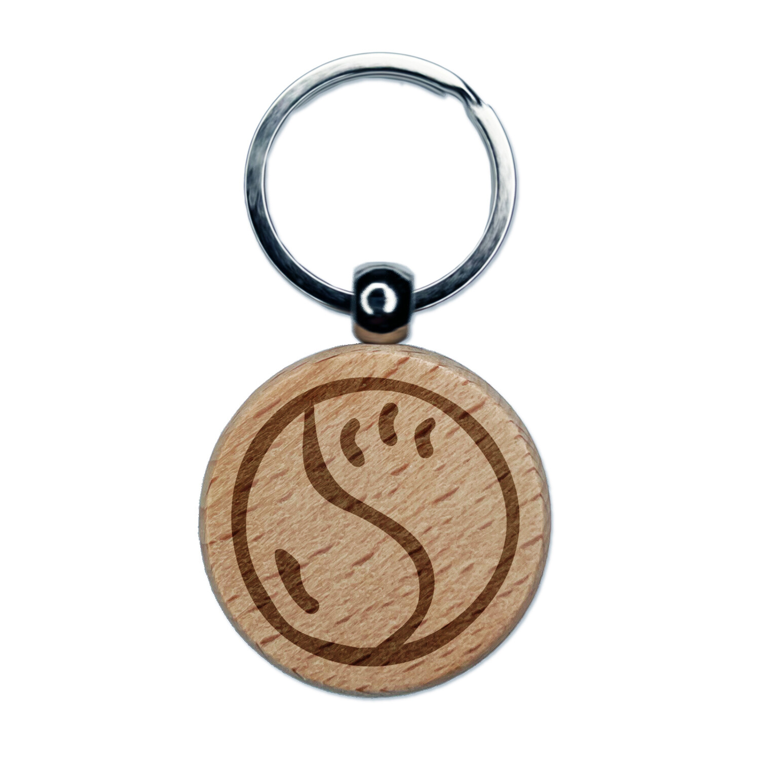 Tennis Ball Cute Engraved Wood Round Keychain Tag Charm
