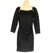 David Meister Stunning Ruched Beaded Subtle Metallic Dress 4 Black VGUC