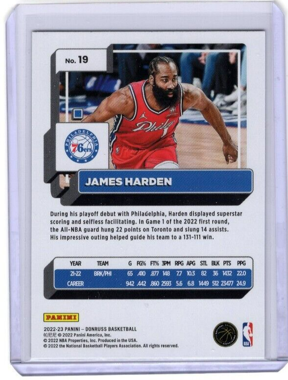 2022-23 Donruss JAMES HARDEN Holo Green Laser Philadelphia 76ers