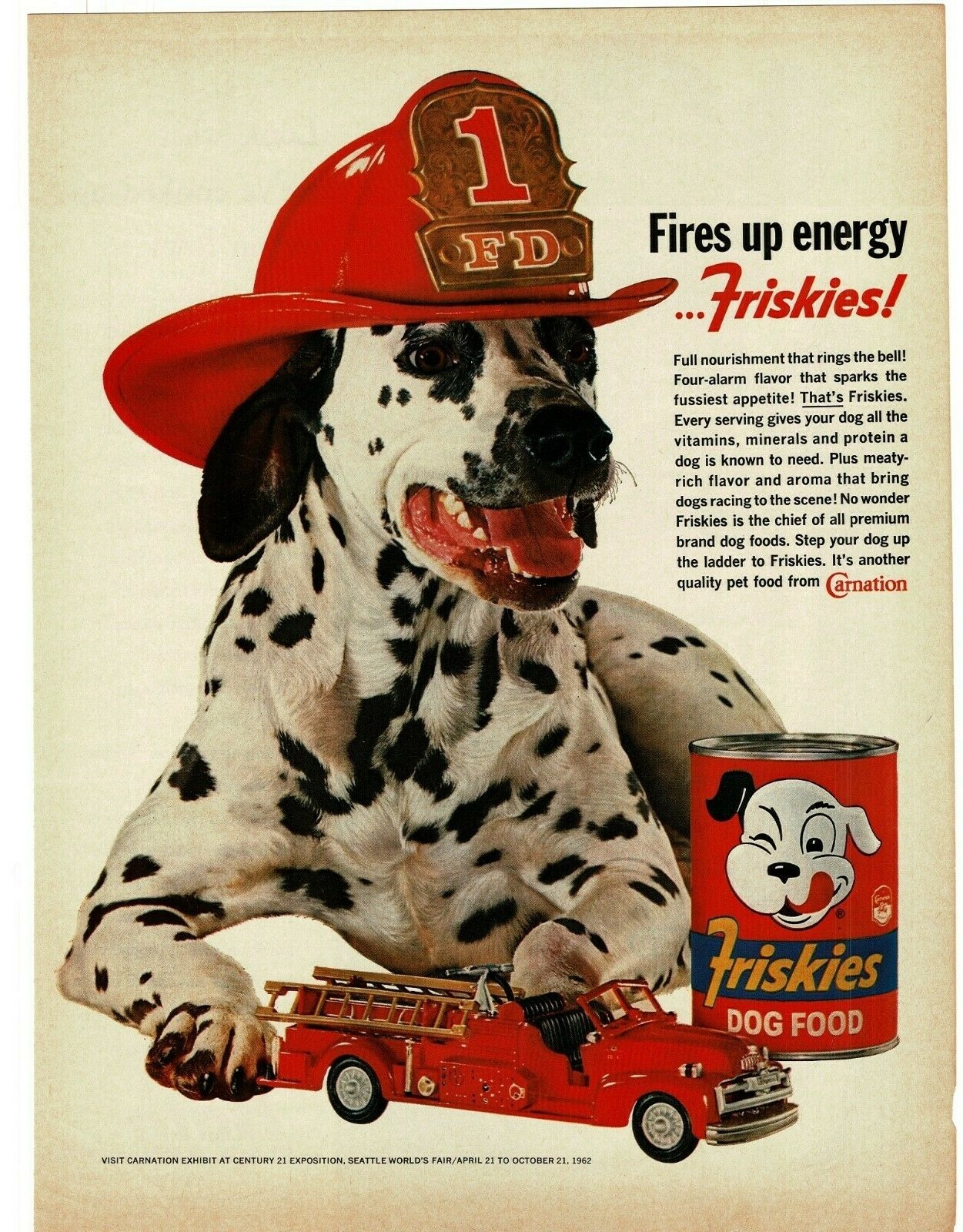 Dalmatian Wearing Fire Hat Fire Truck Vintage Print Ad