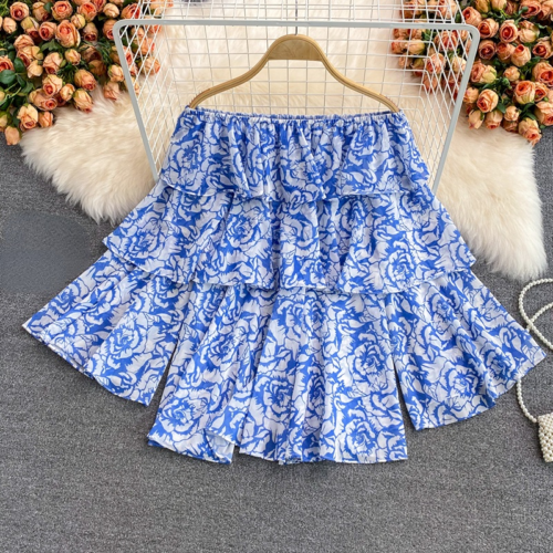 Lady Ruffle Blouse Top Off-shoulder Flare Sleeve Floral Layered Beach Summer - Picture 14 of 16