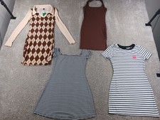 Shein Lot Of 3 Womens Dress US 4 Brown White Stripe Argyle Short Sleeve