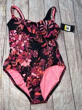 Nike Women  s Small One Piece Neon Floral Swimsuit Pink Black NEW