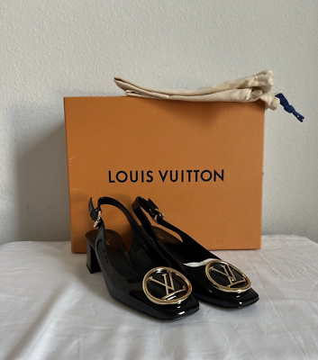 LOUIS VUITTON Patent Calfskin Madeleine Slingback Pumps Black Size