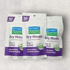 3 x Smart Mouth Dry Mouth Dual-Action Mints, 50pc Per Bag, 150 Total Mints