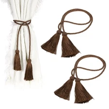 2Pcs Tassel Curtain Tiebacks Curtain Holdbacks with Tassel for Home Brown