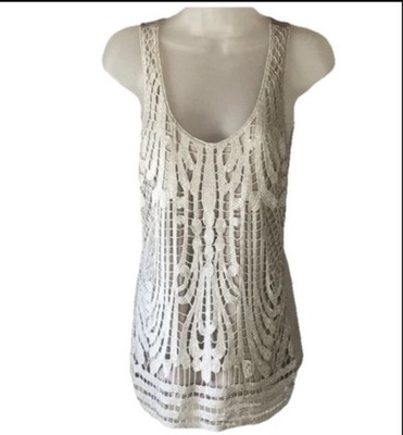 Express White Crochet Lace Overlay Tank Top Size Medium Excellent Condition