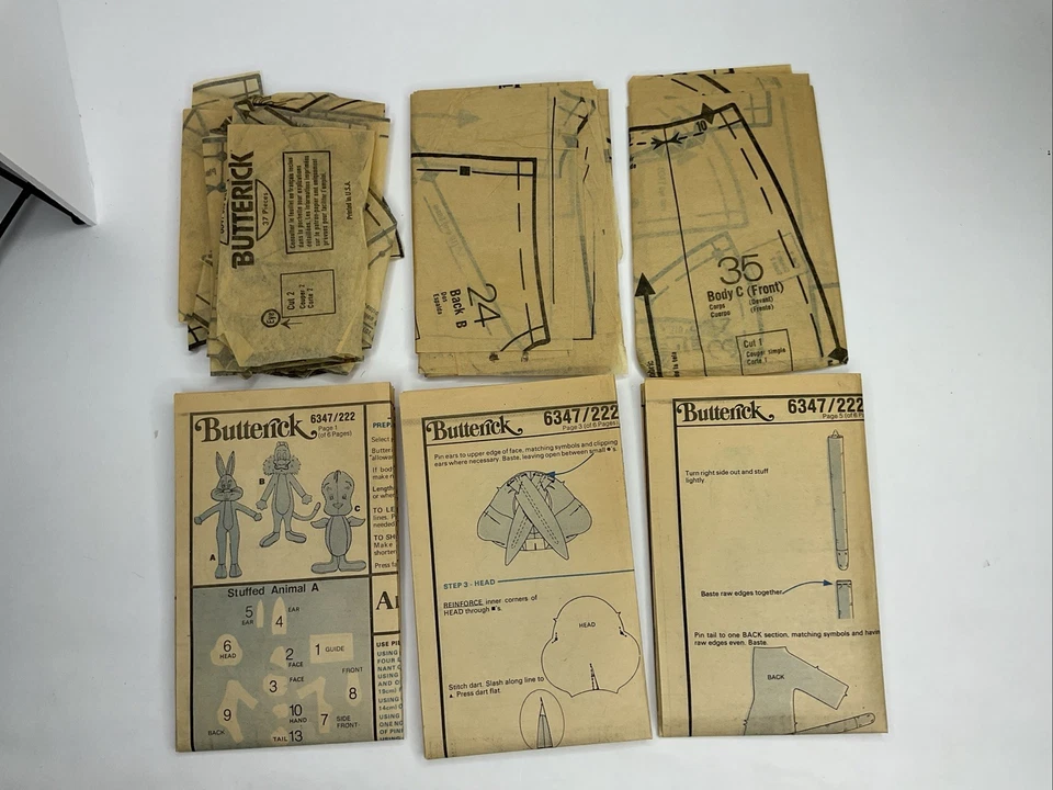 Butterick 1978 Looney Tunes Stuffed Animals Patterns Sylvester Tweety Bugs Bunny - Image 3 of 3