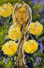 Flower Head Woman Portrait Original Oil Impasto Painting Canvas Art 16 x 24 inch