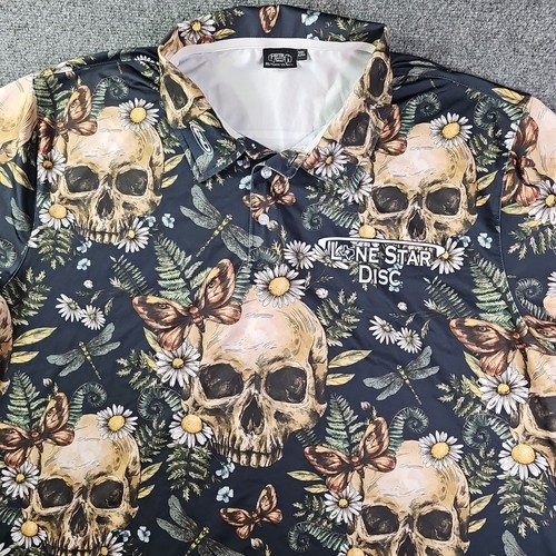 Lone Star Gorilla Disc Golf Polo Shirt 2XL XXL Skull Skulls Butterfly