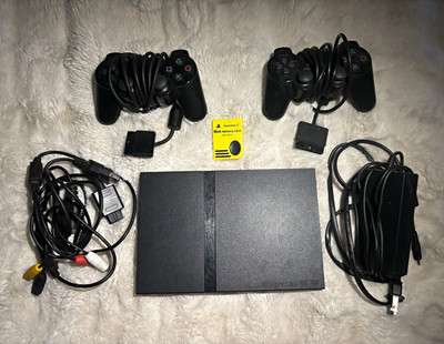 Sony PlayStation 2 PS2 Slim Console Bundle w/2 OEM Controllers and cables TESTED
