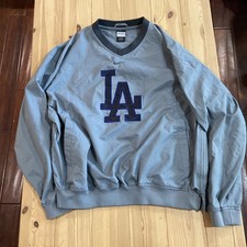 Vtg Los Angeles LA Dodgers Nike Swoosh Pullover Windbreaker Mens Sz L Gray