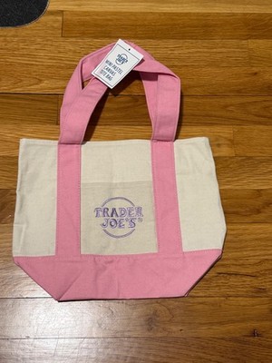 New With Tag -Trader Joe's Mini Tote Bag in Pink with Purple Letters