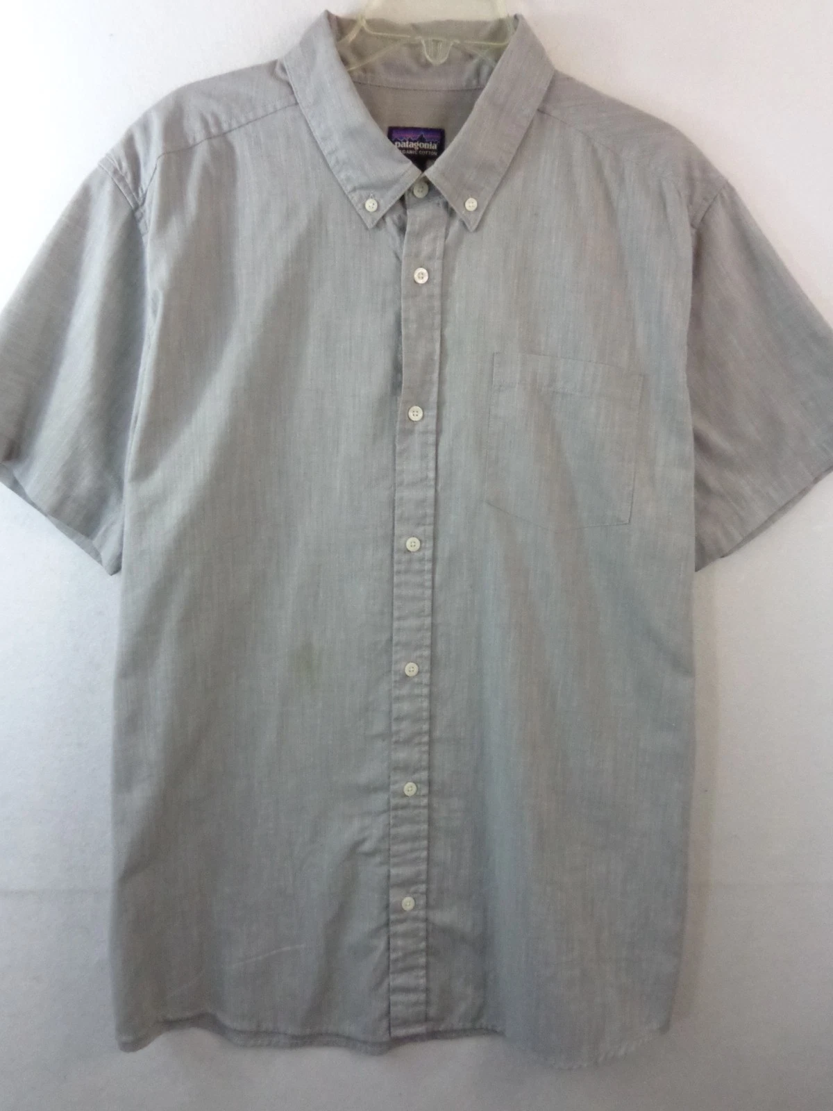 Patagonia Shirt Men's XL Grey Organic Cotton Short Sleeve Button Down Hiking