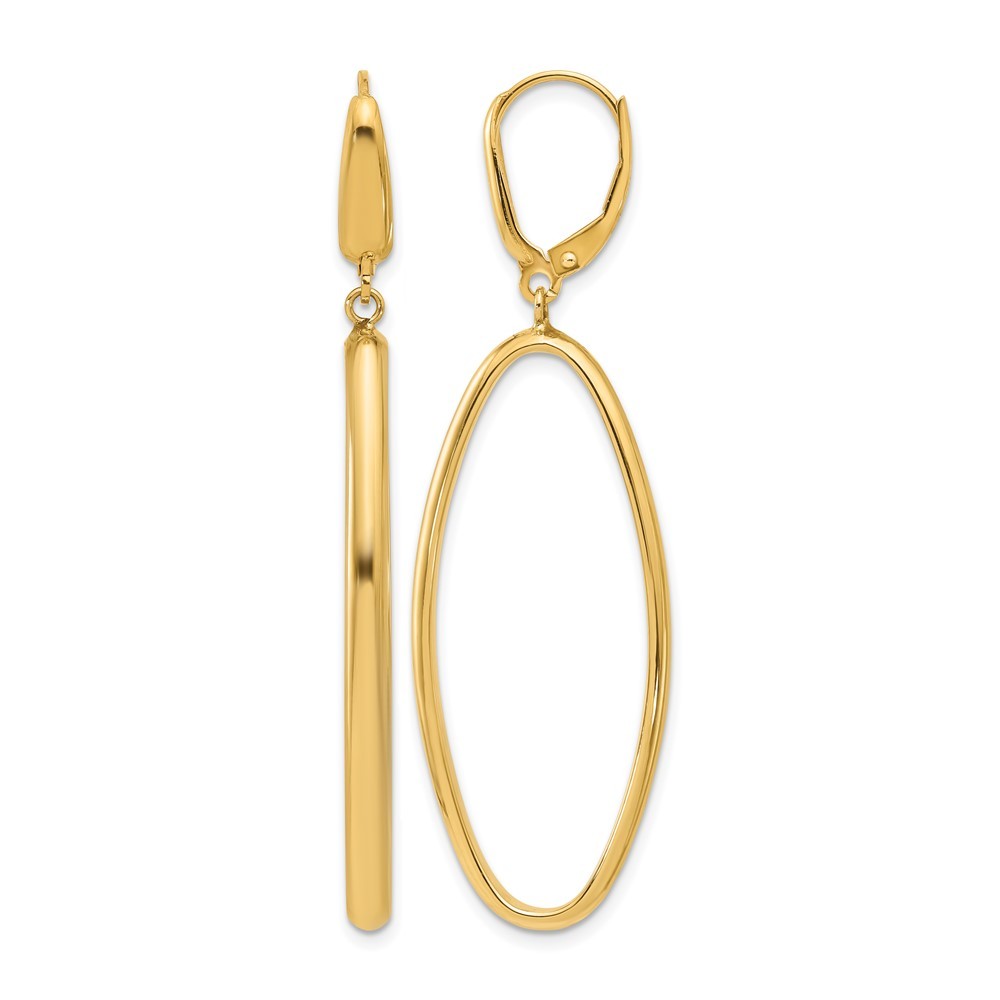 14K Yellow Gold Polished Oval Leverback Drop & Dangle Earrings L-59.25 mm 2.53gm