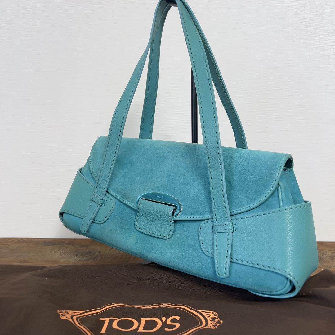 TOD'S Borsa a mano tote bag borsa a tracolla turchese scamosciata/pelle logo Giappone F/S USATA