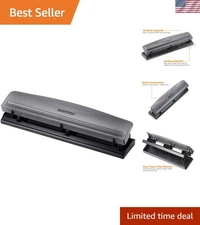 Office Hole Punch 3 Hole Puncher Metal 12 Sheet Capacity Gray Easy Clean