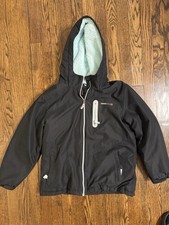 Swiss Tech Girls Hooded Jacket Black Lined Zip-Up Logo Accent Size L/G 10-12