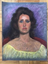 Contemporary 1980's Portrait Pastel Woman Blue Eyes 25 x 19.5 Peter Feldman OOAK