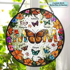Birth Butterfly We Love You Mom Personalized Stained Glass Window Hanging
