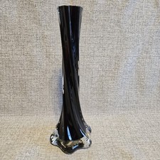 Cobalt Black to Clear 8  Tall Petal Base Art Glass Vase Vintage Decor